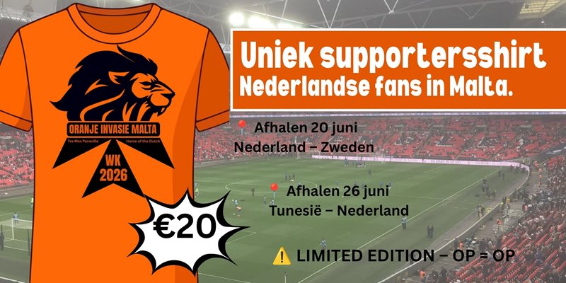Uniek supportersshirt Nederlandse fans in Malta.